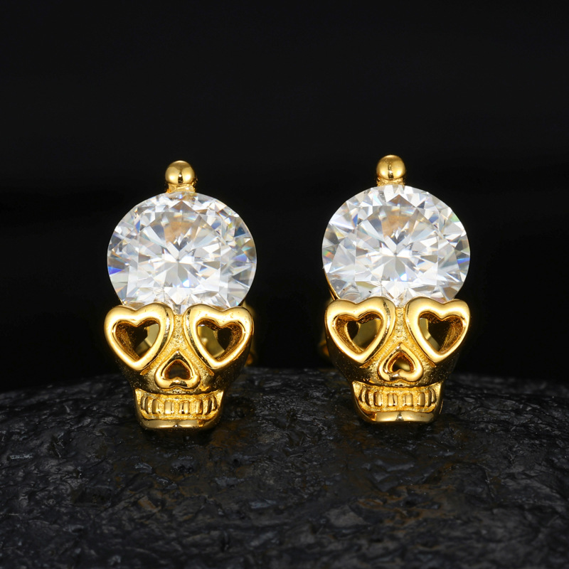 Round Moissanite Skull Stud Earrings – 1ct DEW Each - Image 5