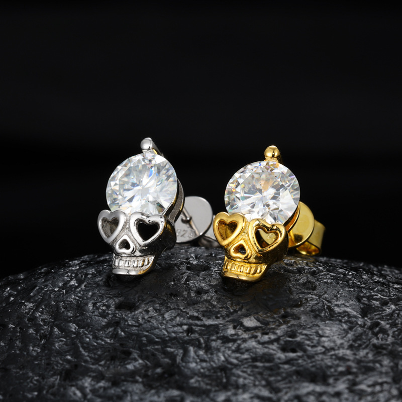 Round Moissanite Skull Stud Earrings – 1ct DEW Each - Image 6