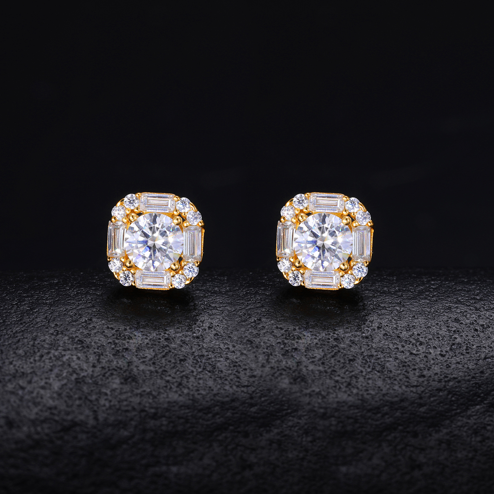 Round Moissanite Baguette Halo Stud Earrings – 0.75ct DEW Each - Image 4