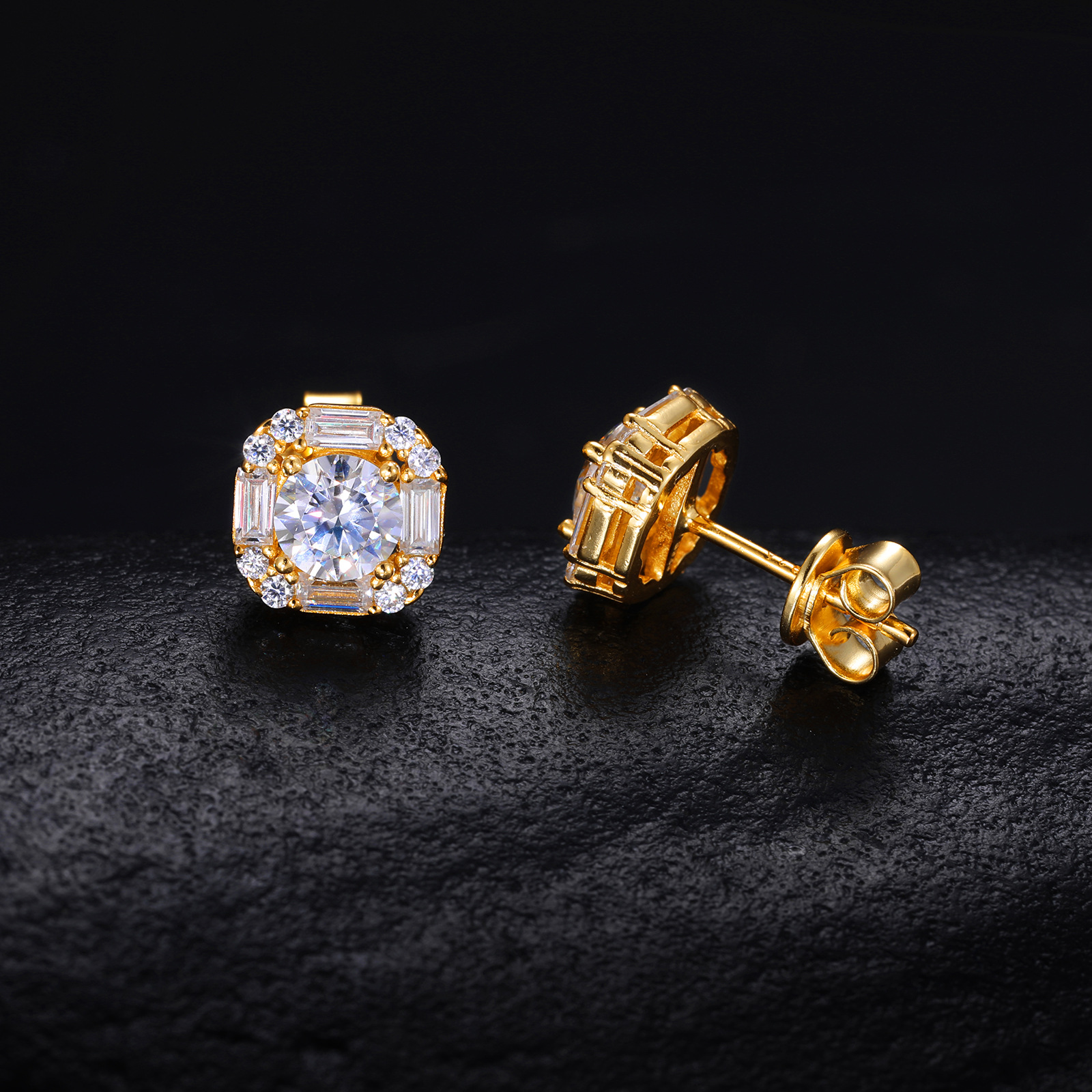 Round Moissanite Baguette Halo Stud Earrings – 0.75ct DEW Each - Image 6