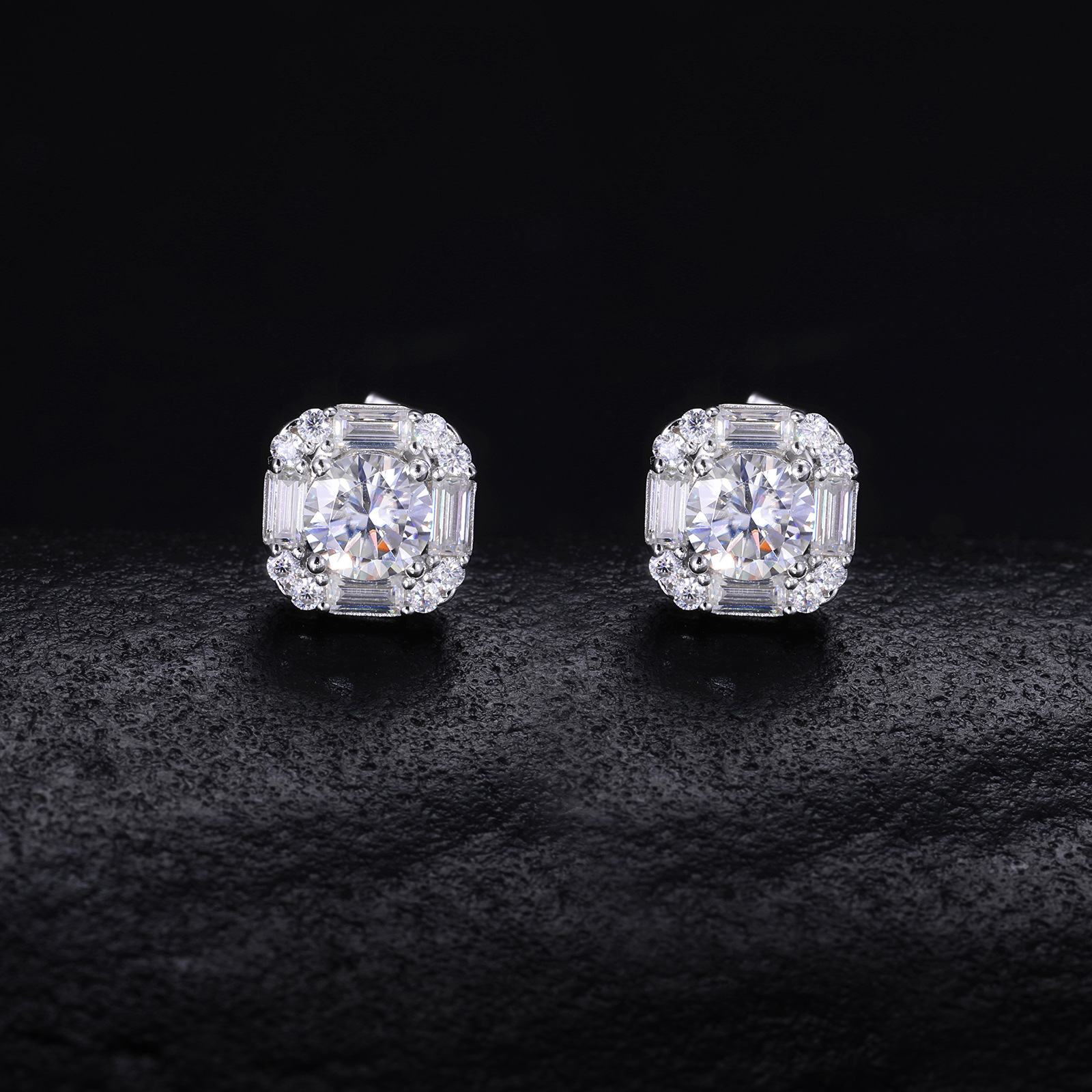 Round Moissanite Baguette Halo Stud Earrings – 0.75ct DEW Each - Image 7