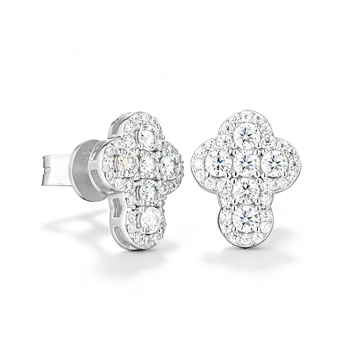 Round Moissanite Cluster Cross Stud Earrings – 0.53ct DEW Each - alternate view