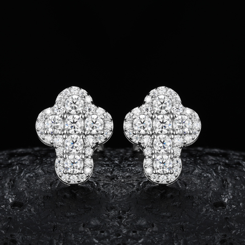 Round Moissanite Cluster Cross Stud Earrings – 0.53ct DEW Each - Image 5