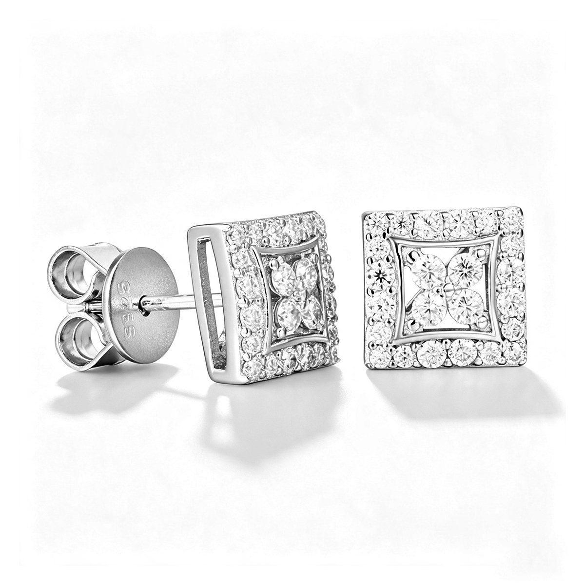 Round Moissanite Square Halo Stud Earrings – 0.26ct DEW Each