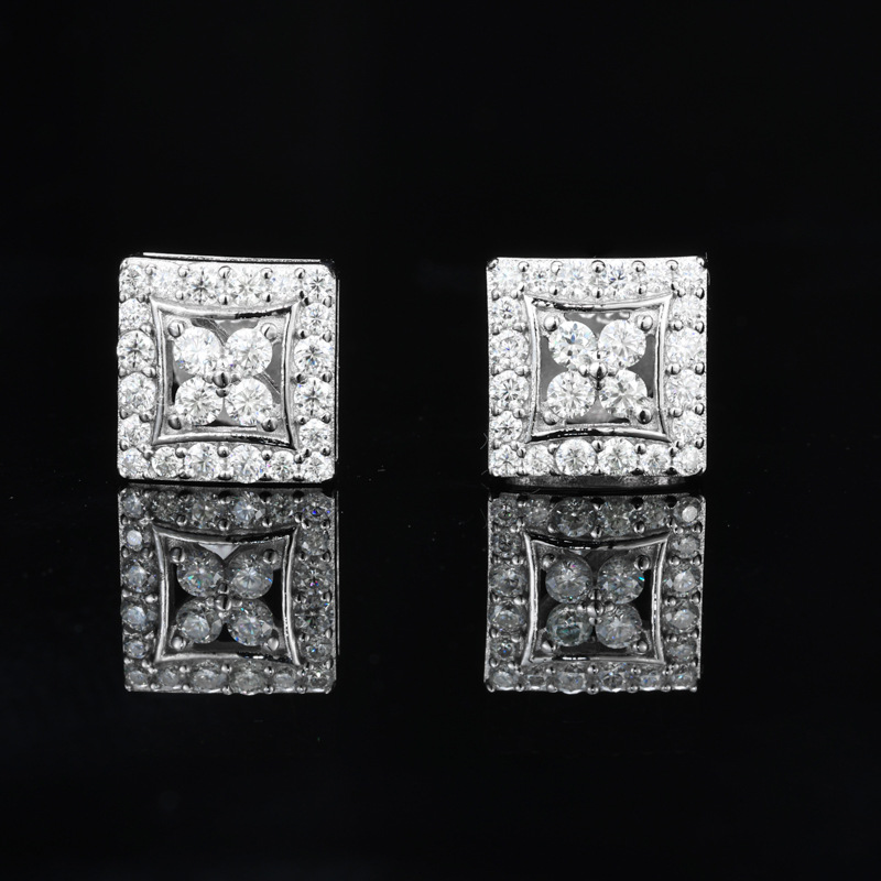 Round Moissanite Square Halo Stud Earrings – 0.26ct DEW Each - Image 2