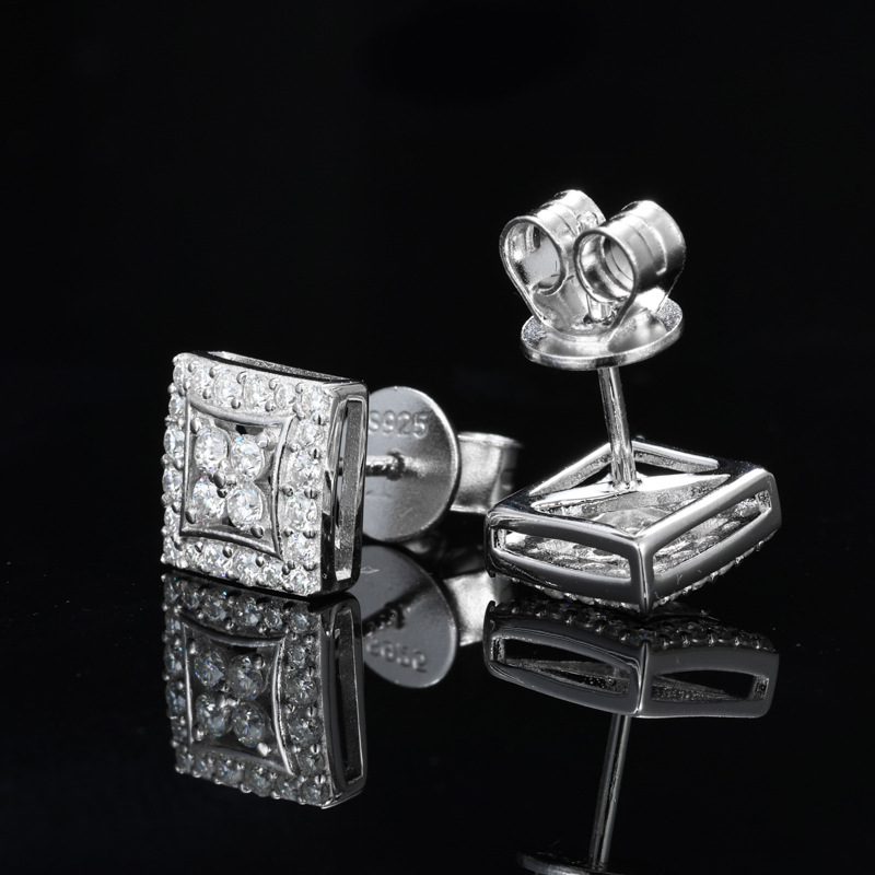 Round Moissanite Square Halo Stud Earrings – 0.26ct DEW Each - Image 3