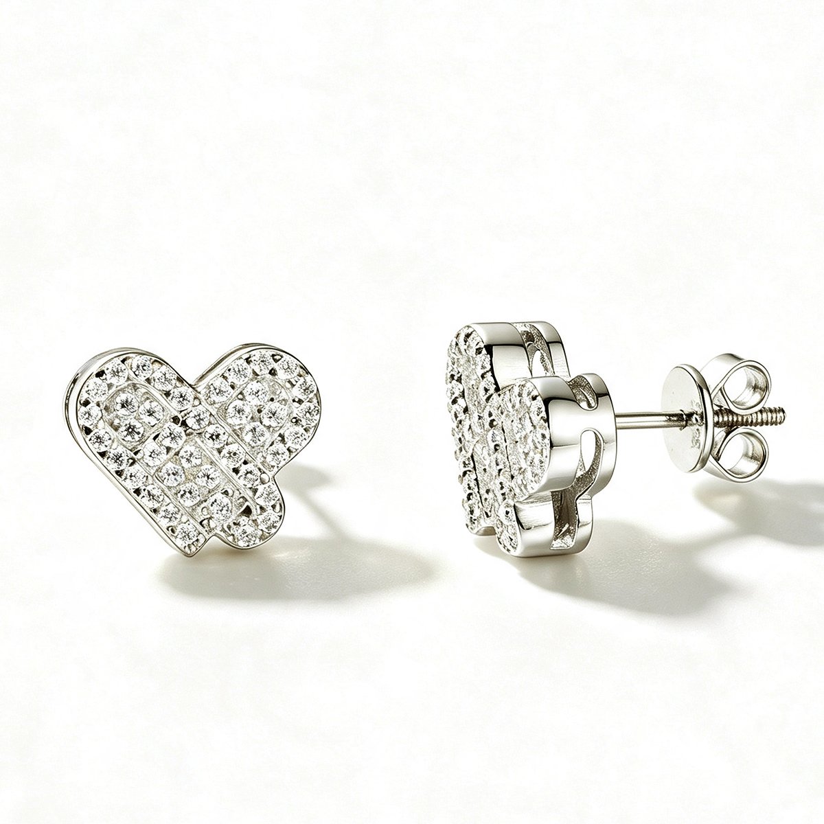 Pavé Moissanite Ribbon Heart Stud Earrings – 0.2ct DEW Each