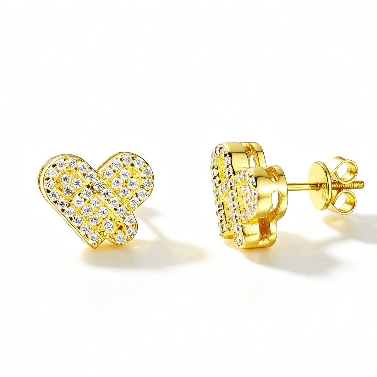 Pavé Moissanite Ribbon Heart Stud Earrings – 0.2ct DEW Each - alternate view