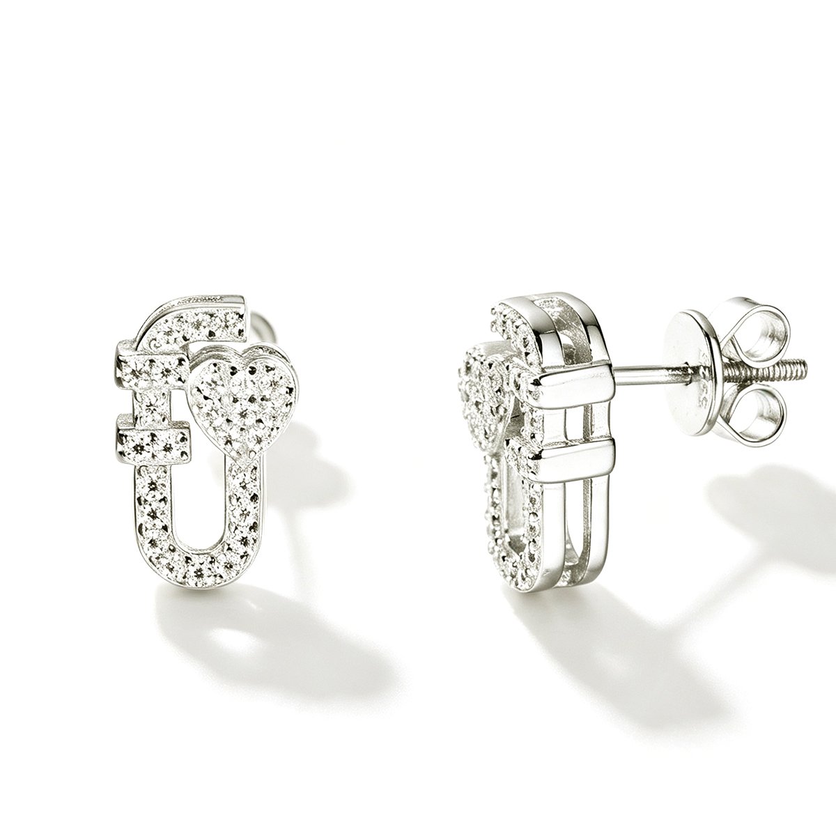 Moissanite Paperclip Heart Stud Earrings – 0.13ct DEW Each - alternate view