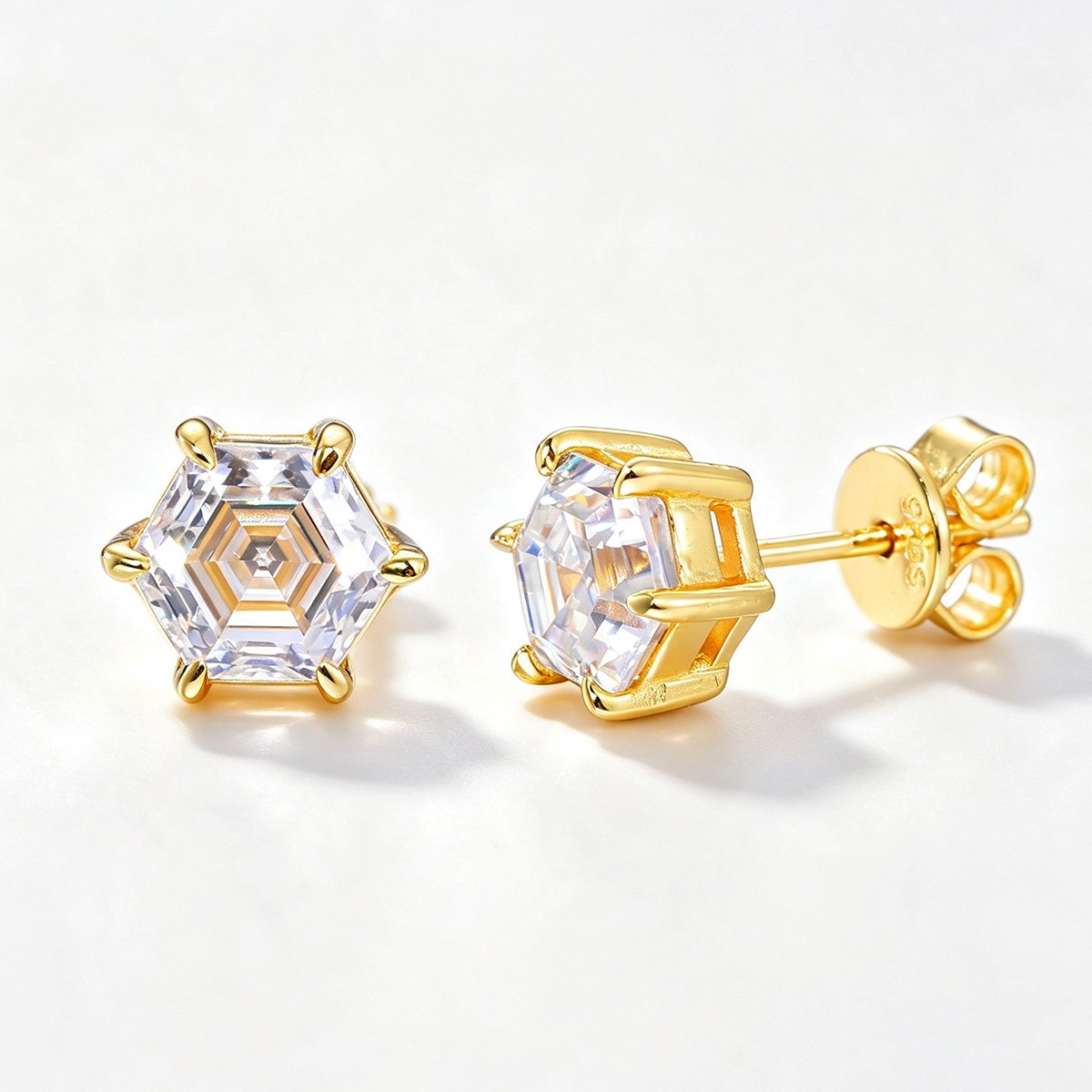 Hexagon Step-Cut Moissanite Stud Earrings – 1ct DEW Each
