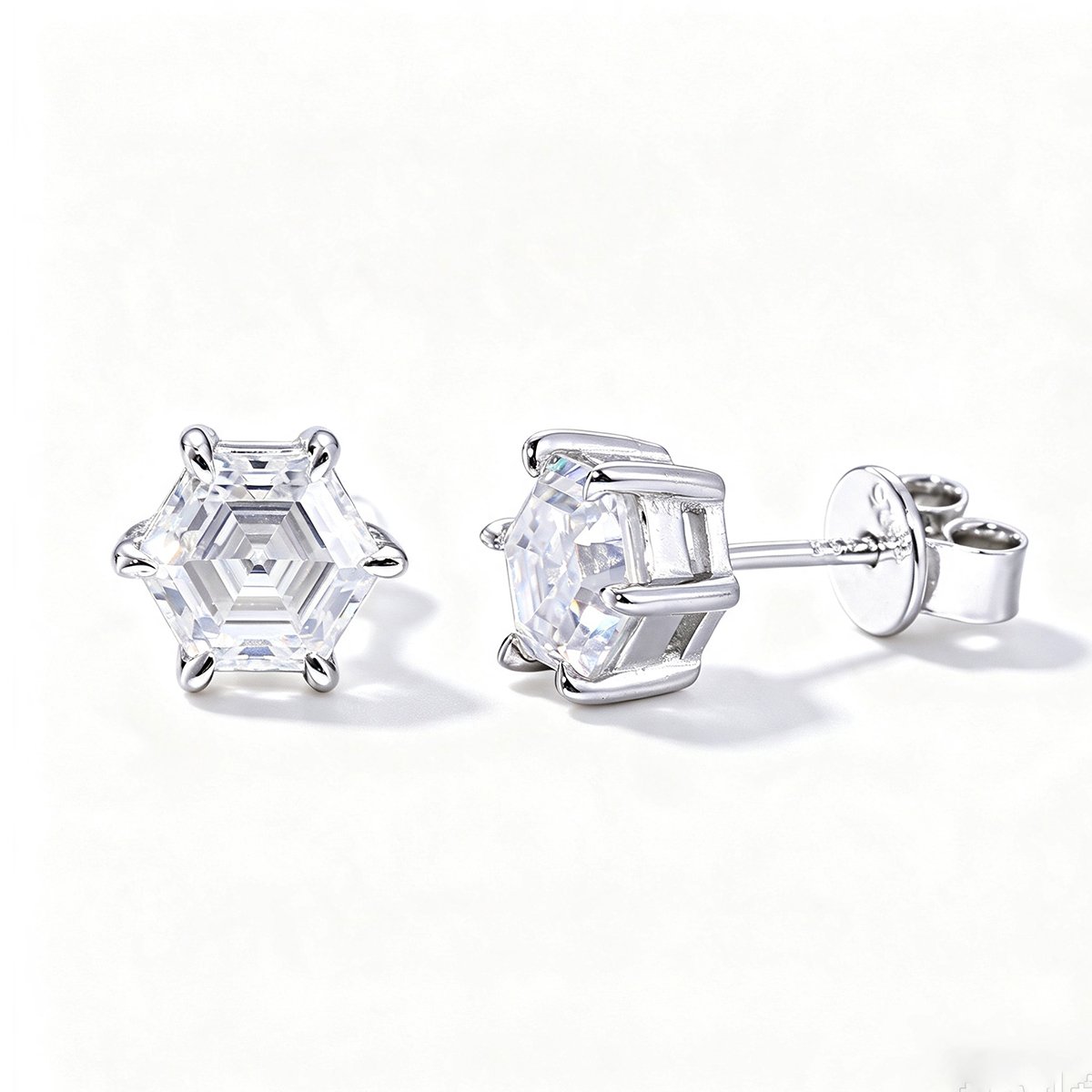 Hexagon Step-Cut Moissanite Stud Earrings – 1ct DEW Each - alternate view