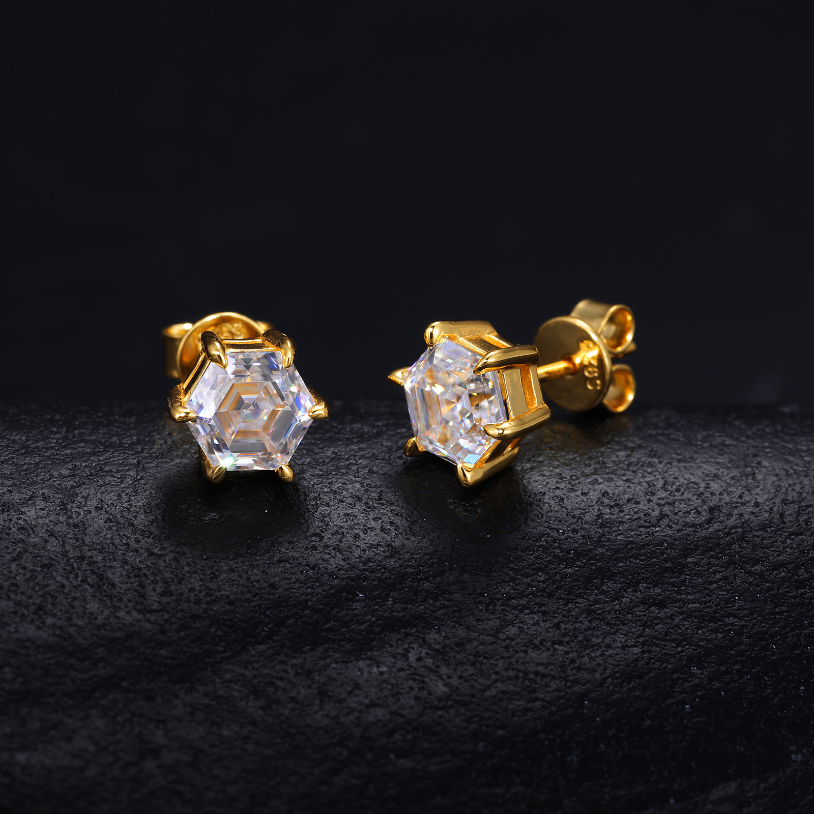 Hexagon Step-Cut Moissanite Stud Earrings – 1ct DEW Each - Image 4
