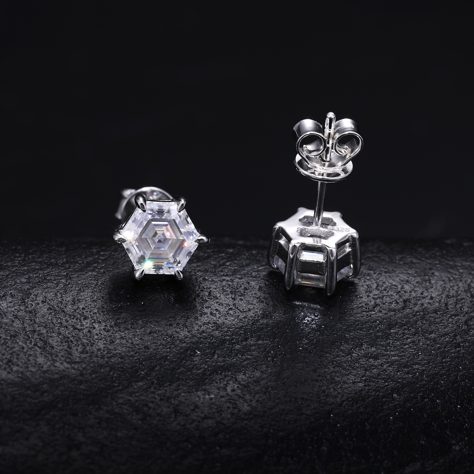 Hexagon Step-Cut Moissanite Stud Earrings – 1ct DEW Each - Image 5