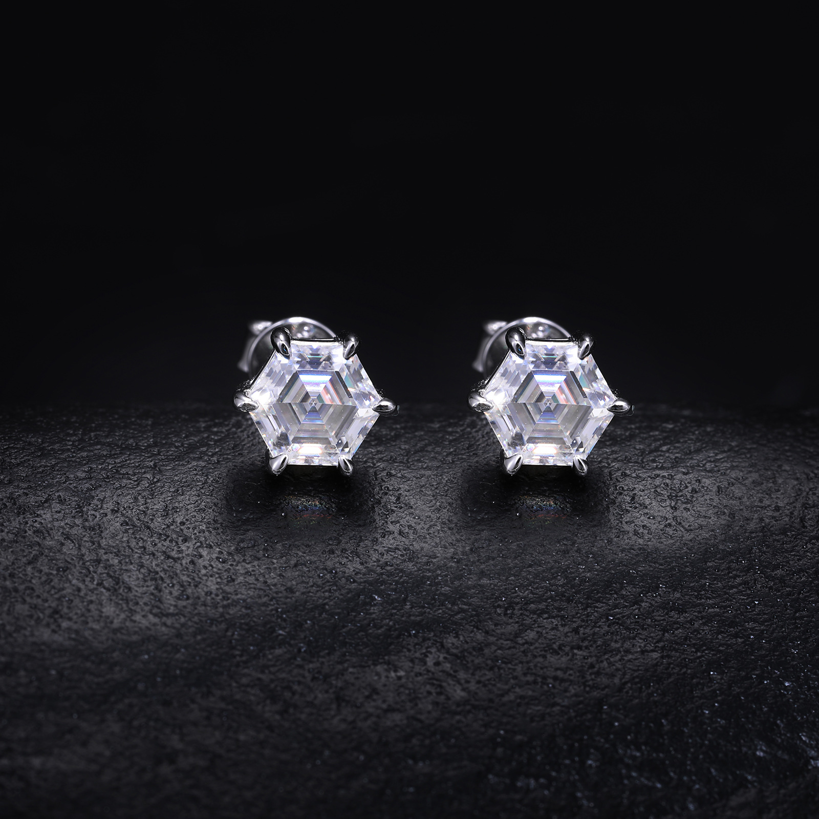 Hexagon Step-Cut Moissanite Stud Earrings – 1ct DEW Each - Image 6
