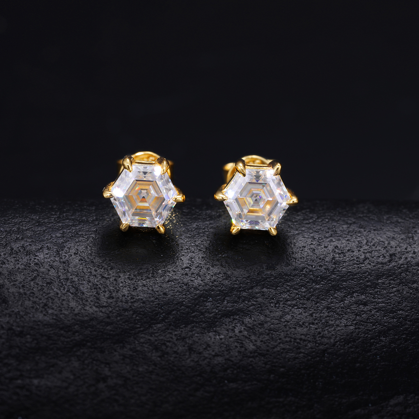 Hexagon Step-Cut Moissanite Stud Earrings – 1ct DEW Each - Image 7