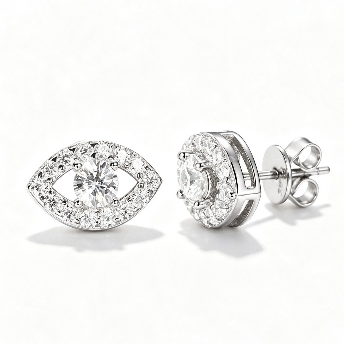 Moissanite Evil Eye Halo Stud Earrings – 0.53ct DEW Each