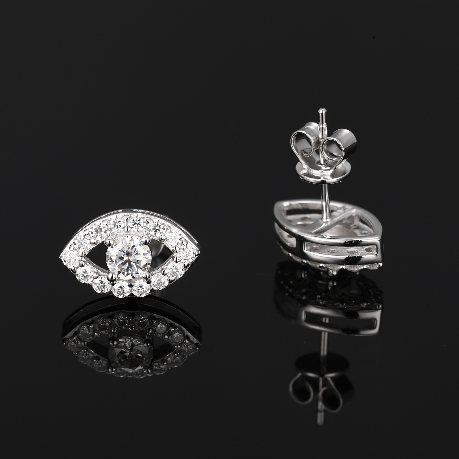 Moissanite Evil Eye Halo Stud Earrings – 0.53ct DEW Each - Image 2