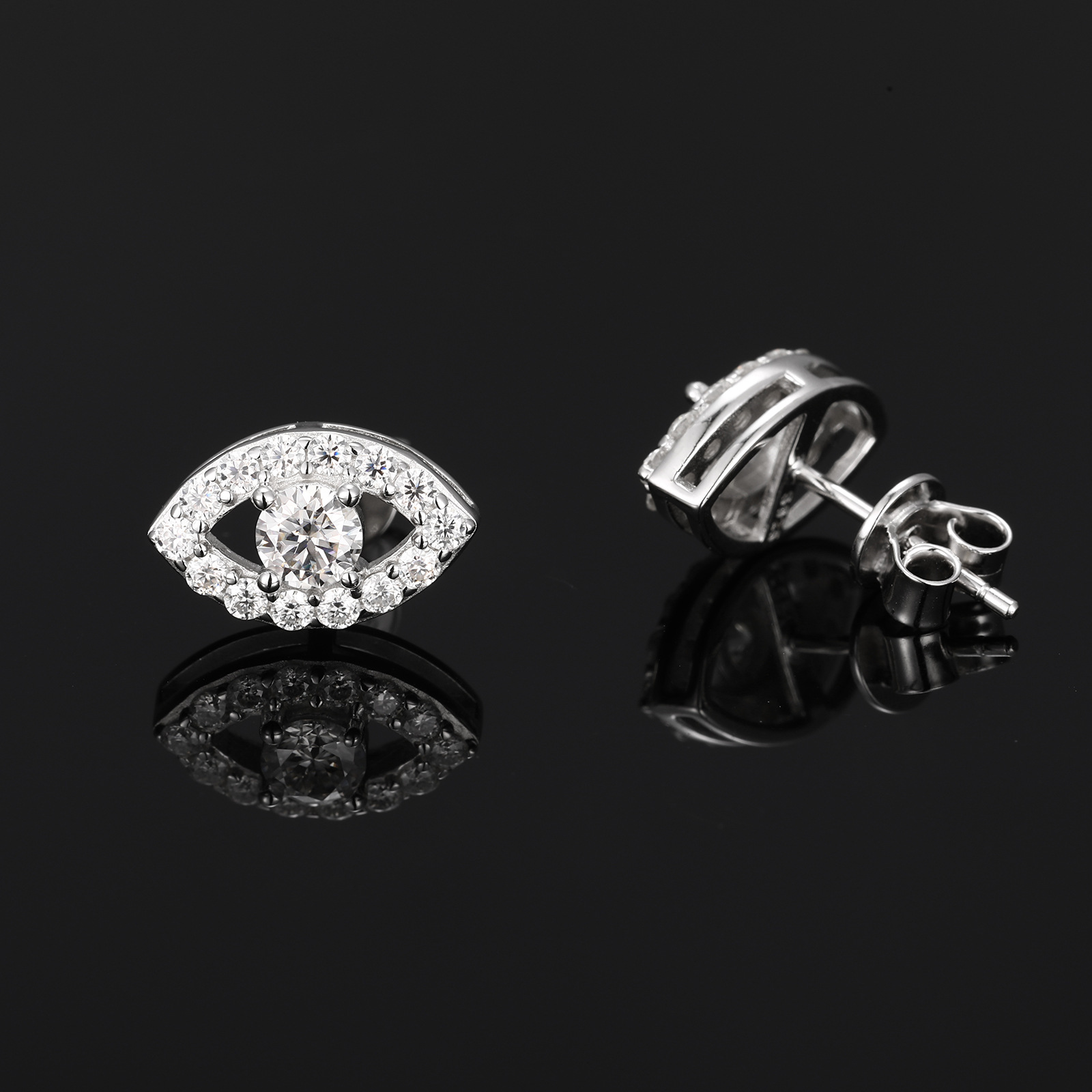 Moissanite Evil Eye Halo Stud Earrings – 0.53ct DEW Each - Image 3