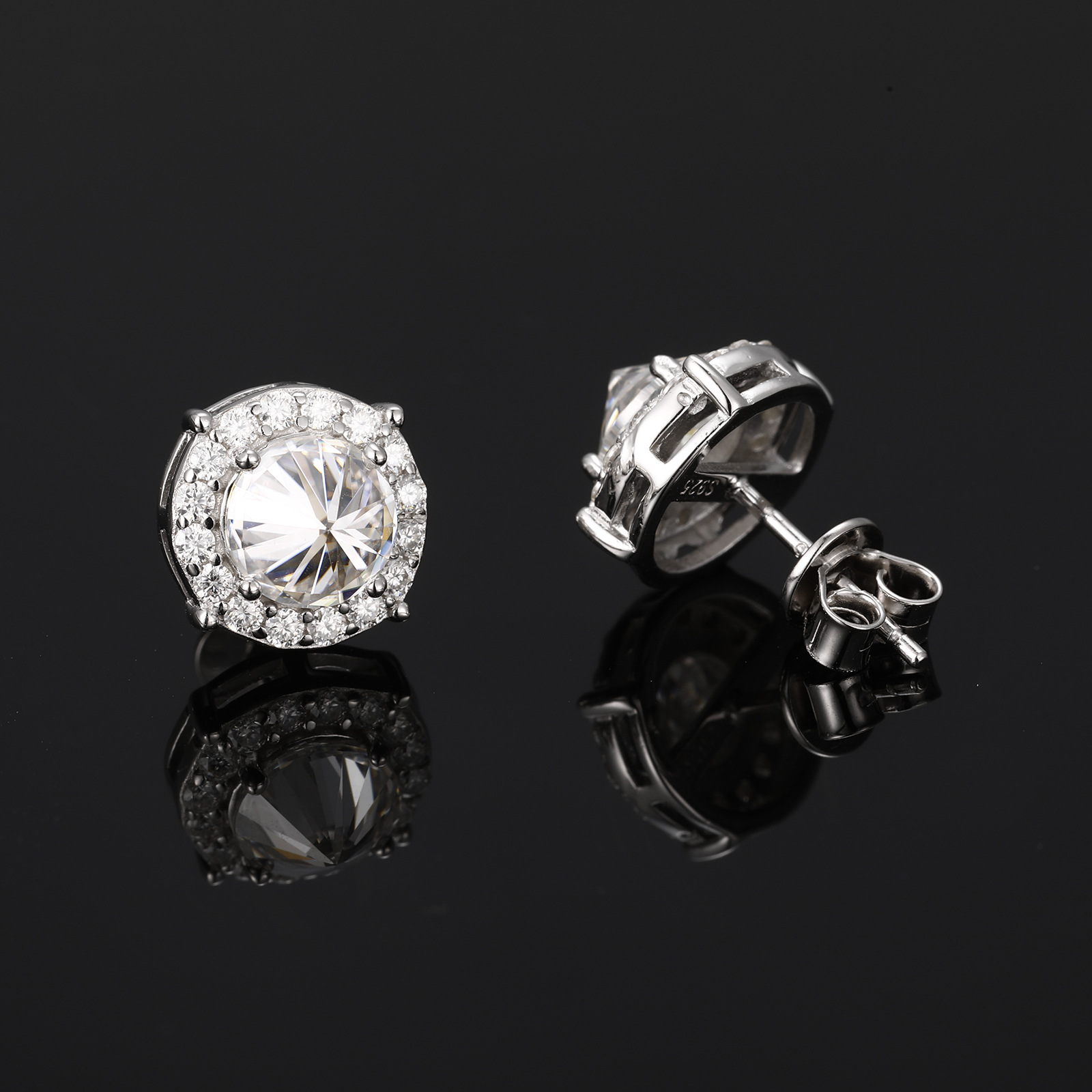 Inverted Round Moissanite Halo Stud Earrings – 1.24ct DEW Each - Image 5