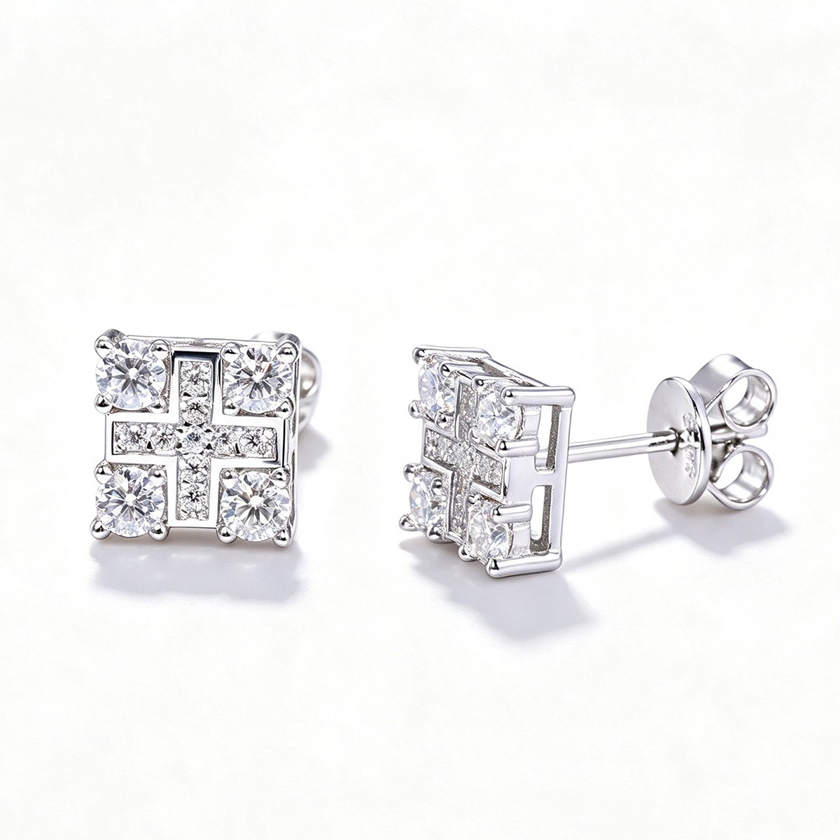 Round Moissanite Square Cross Stud Earrings – 0.3ct DEW Each - Image 3