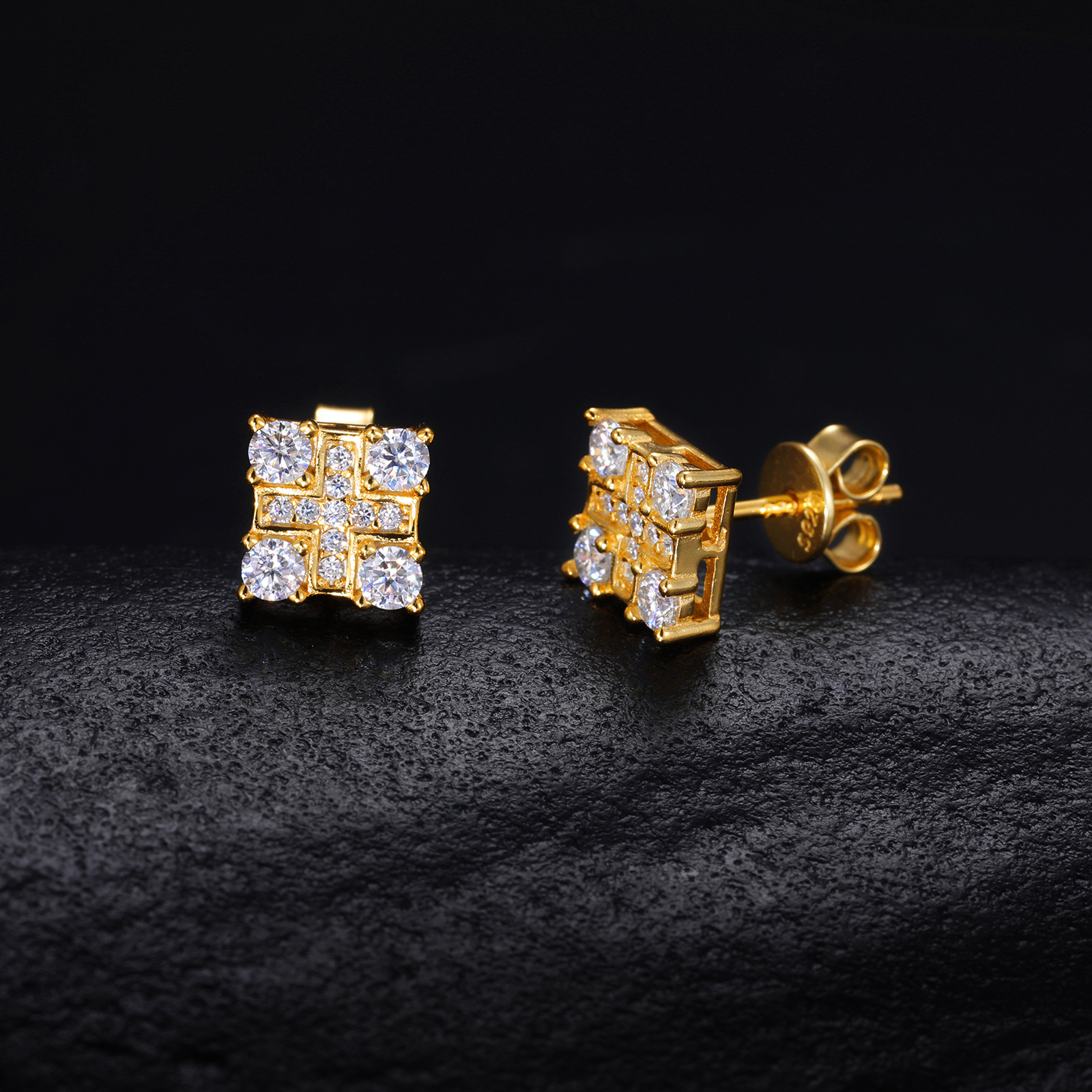 Round Moissanite Square Cross Stud Earrings – 0.3ct DEW Each - Image 4