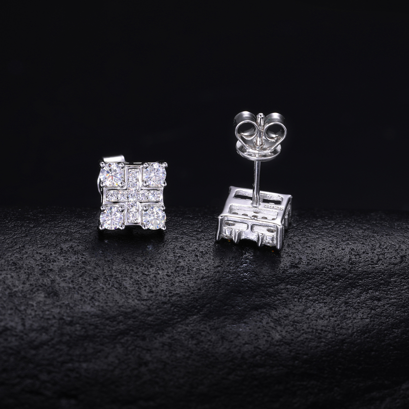Round Moissanite Square Cross Stud Earrings – 0.3ct DEW Each - Image 5