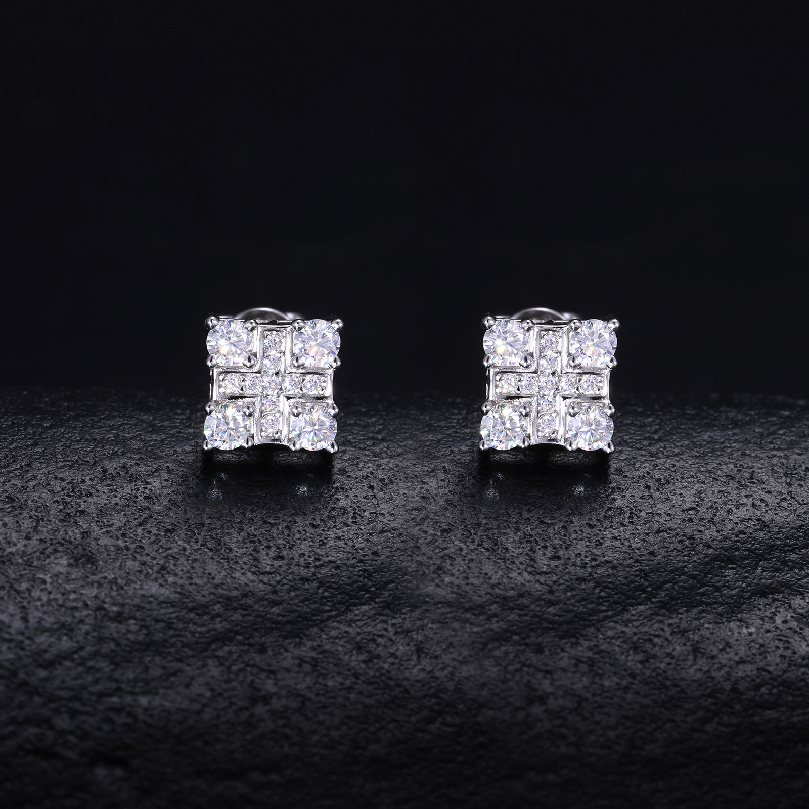 Round Moissanite Square Cross Stud Earrings – 0.3ct DEW Each - Image 6