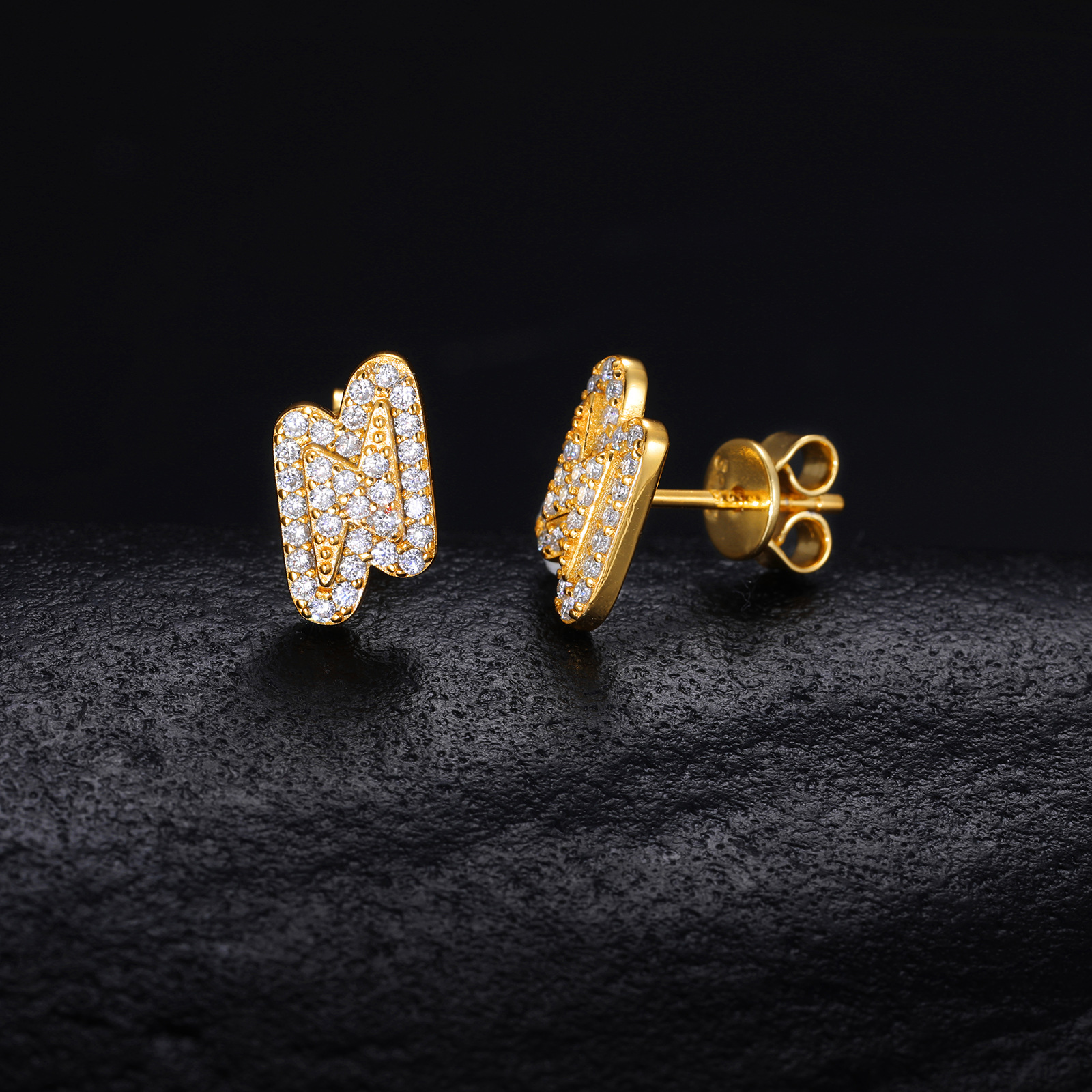 Moissanite Pavé Lightning Bolt Stud Earrings – 0.16ct DEW Each - Image 4