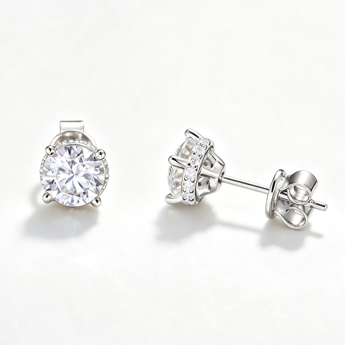Round Moissanite Hidden Halo Stud Earrings – 0.98ct DEW Each