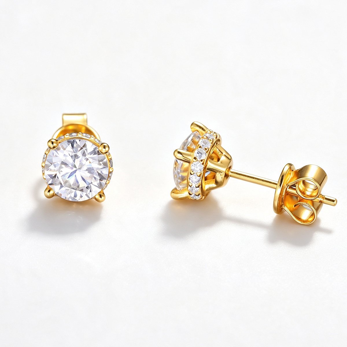 Round Moissanite Hidden Halo Stud Earrings – 0.98ct DEW Each - alternate view