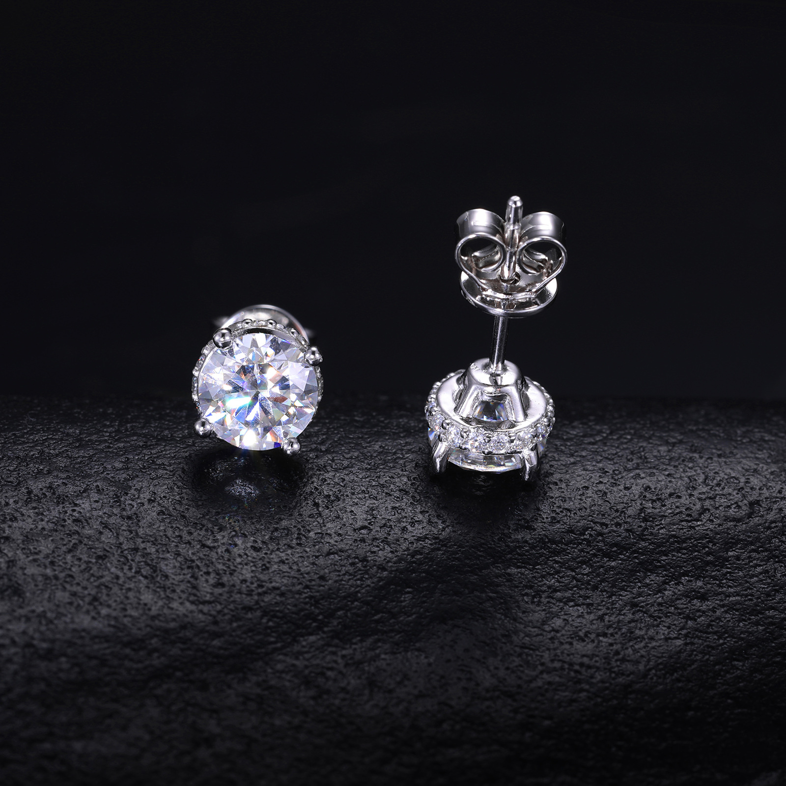 Round Moissanite Hidden Halo Stud Earrings – 0.98ct DEW Each - Image 4
