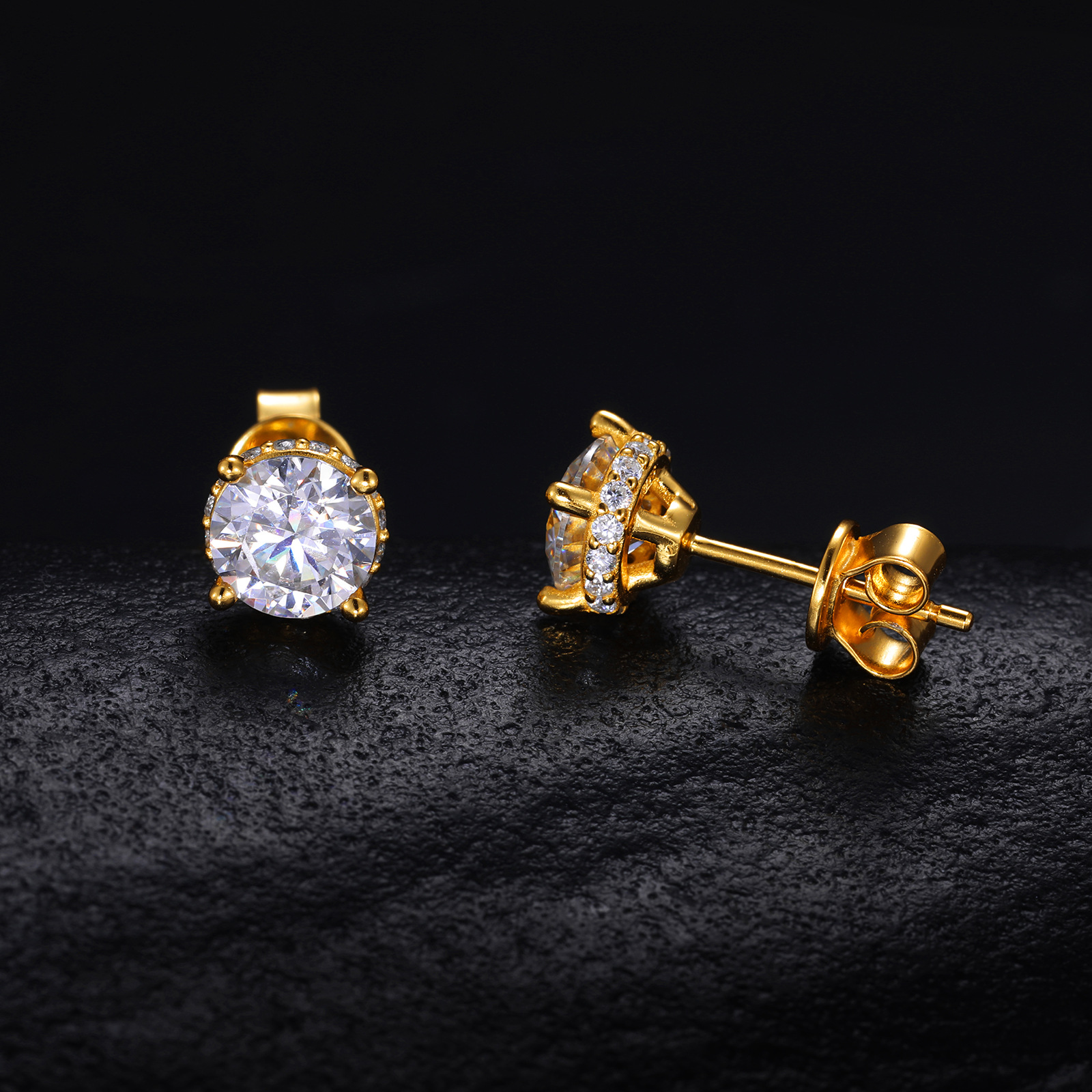 Round Moissanite Hidden Halo Stud Earrings – 0.98ct DEW Each - Image 5