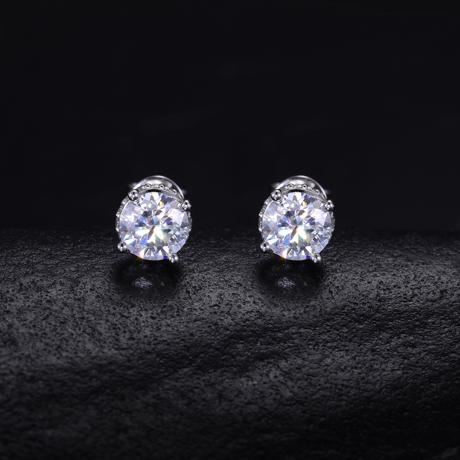 Round Moissanite Hidden Halo Stud Earrings – 0.98ct DEW Each - Image 7