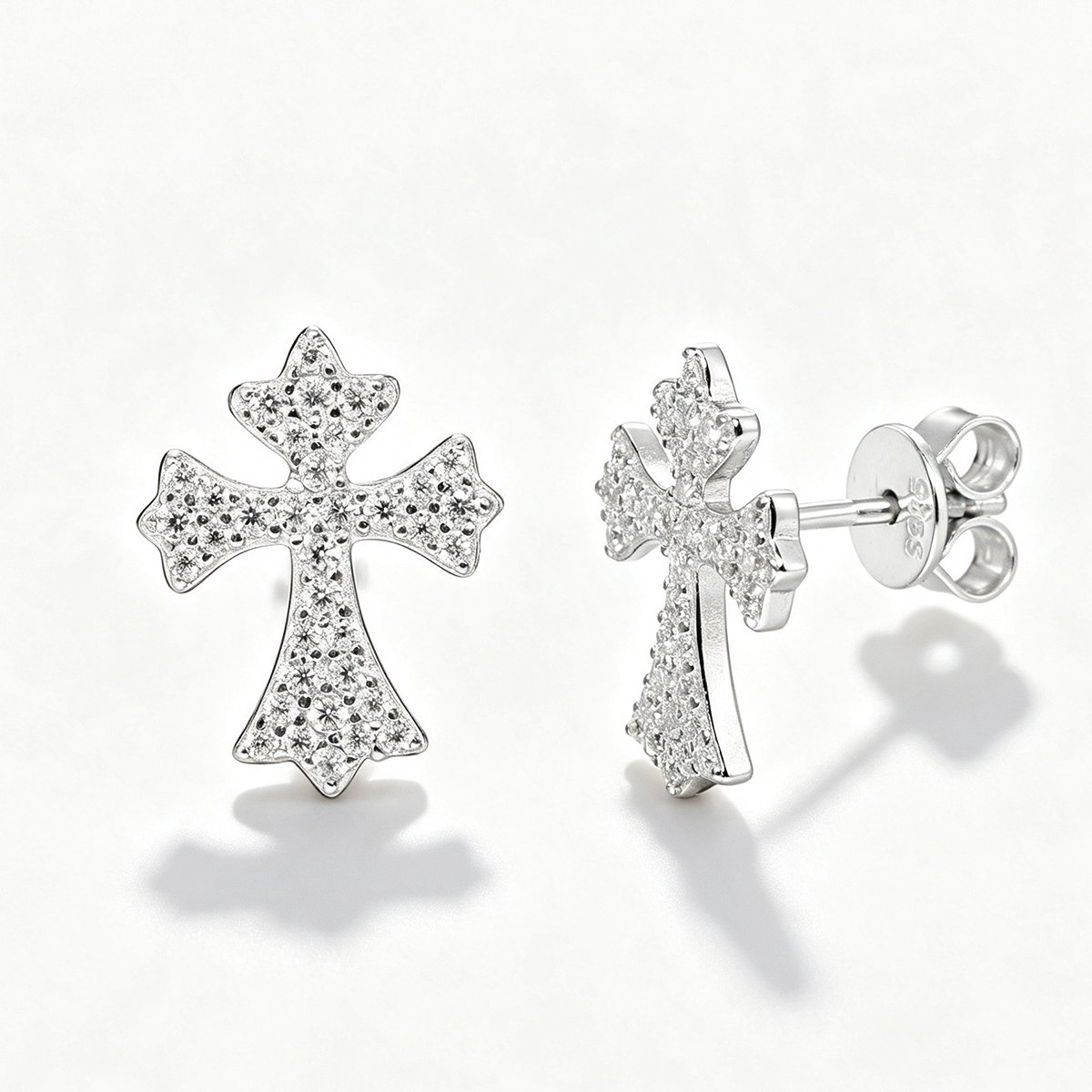 Moissanite Pavé Flared Cross Stud Earrings – 0.25ct DEW Each - alternate view