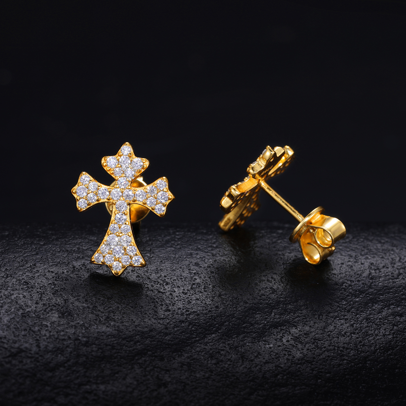 Moissanite Pavé Flared Cross Stud Earrings – 0.25ct DEW Each - Image 4