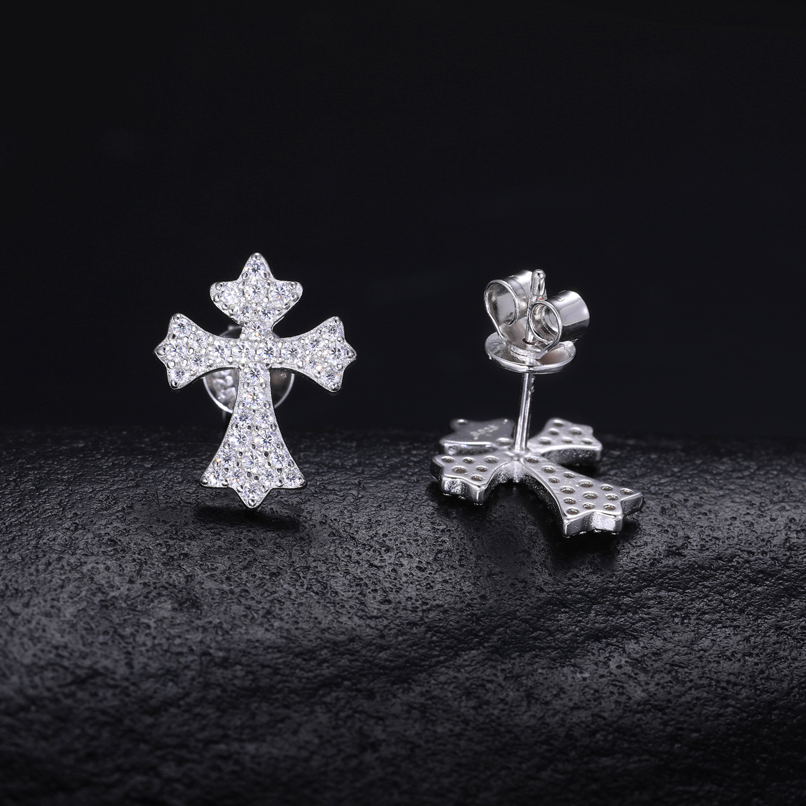 Moissanite Pavé Flared Cross Stud Earrings – 0.25ct DEW Each - Image 5