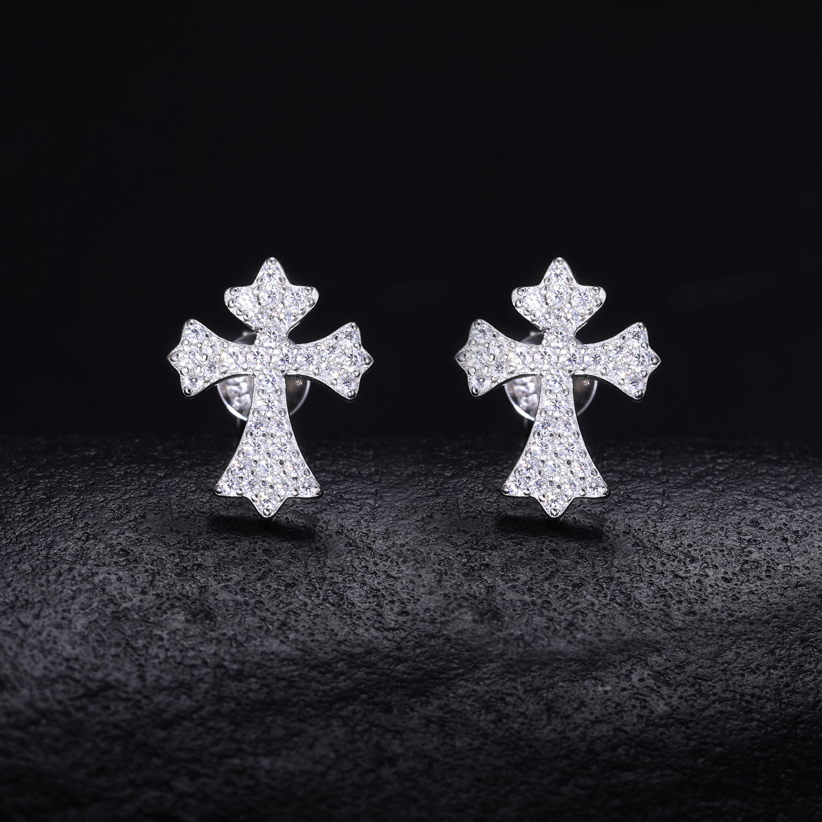 Moissanite Pavé Flared Cross Stud Earrings – 0.25ct DEW Each - Image 6