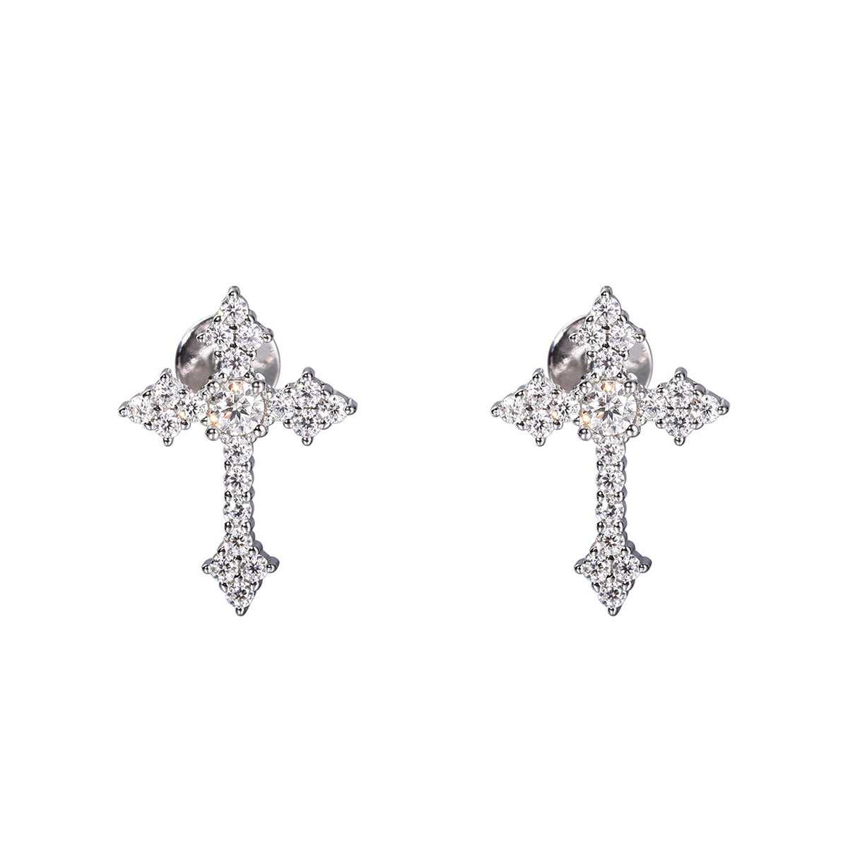 Moissanite Gothic Cross Stud Earrings – 0.16ct DEW Each - alternate view