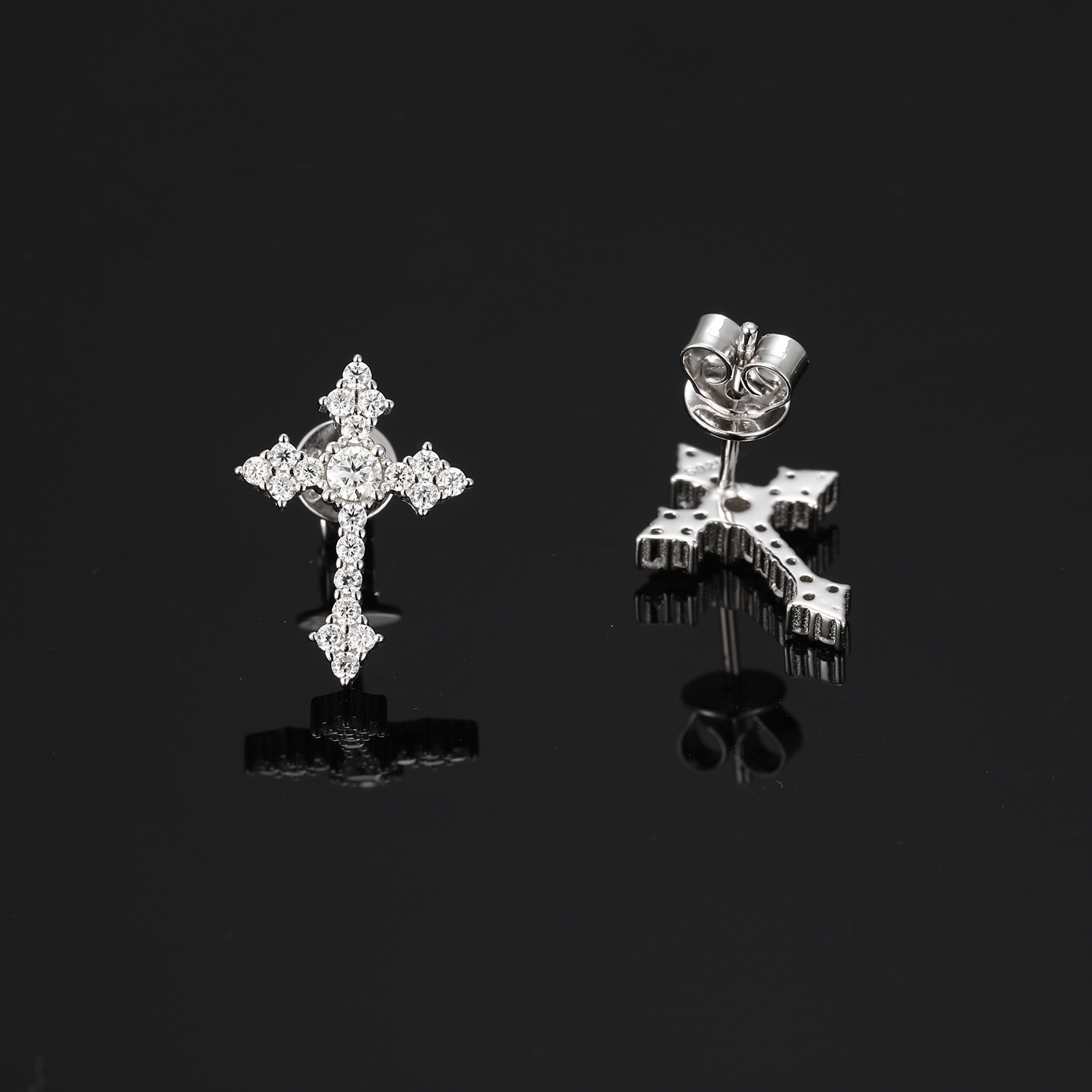 Moissanite Gothic Cross Stud Earrings – 0.16ct DEW Each - Image 4