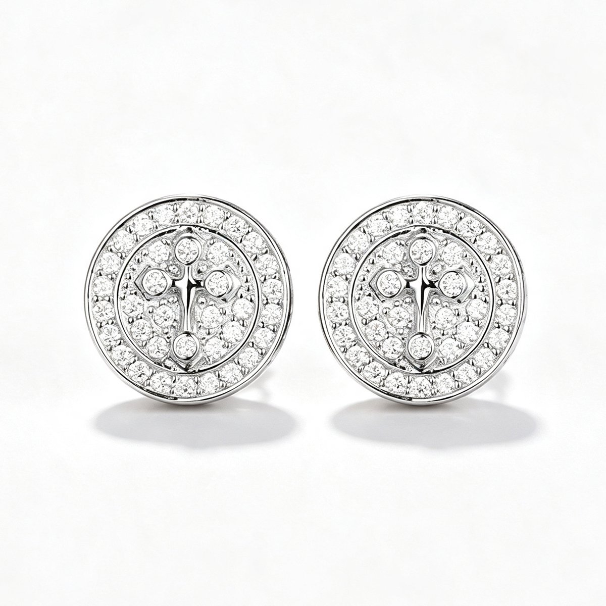 Moissanite Cross Medallion Stud Earrings – 0.18ct DEW Each - Image 3