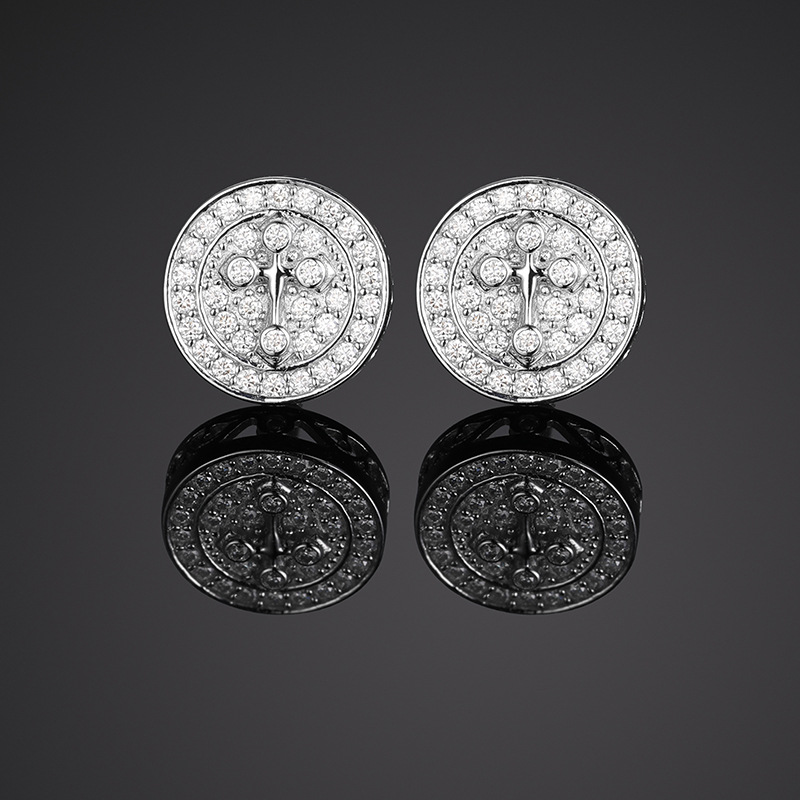 Moissanite Cross Medallion Stud Earrings – 0.18ct DEW Each - Image 5