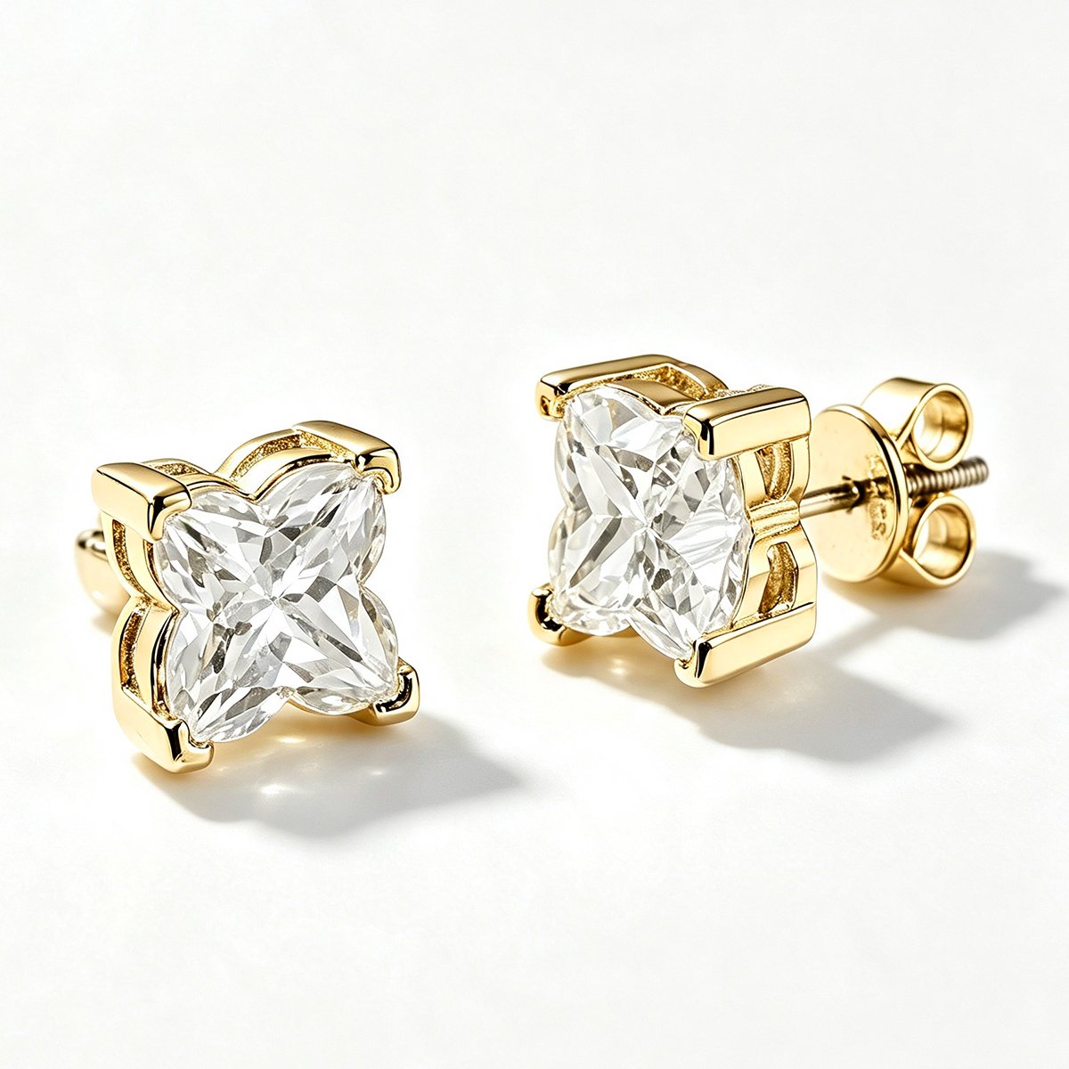 Flower-Cut Moissanite Stud Earrings – 0.8ct DEW Each