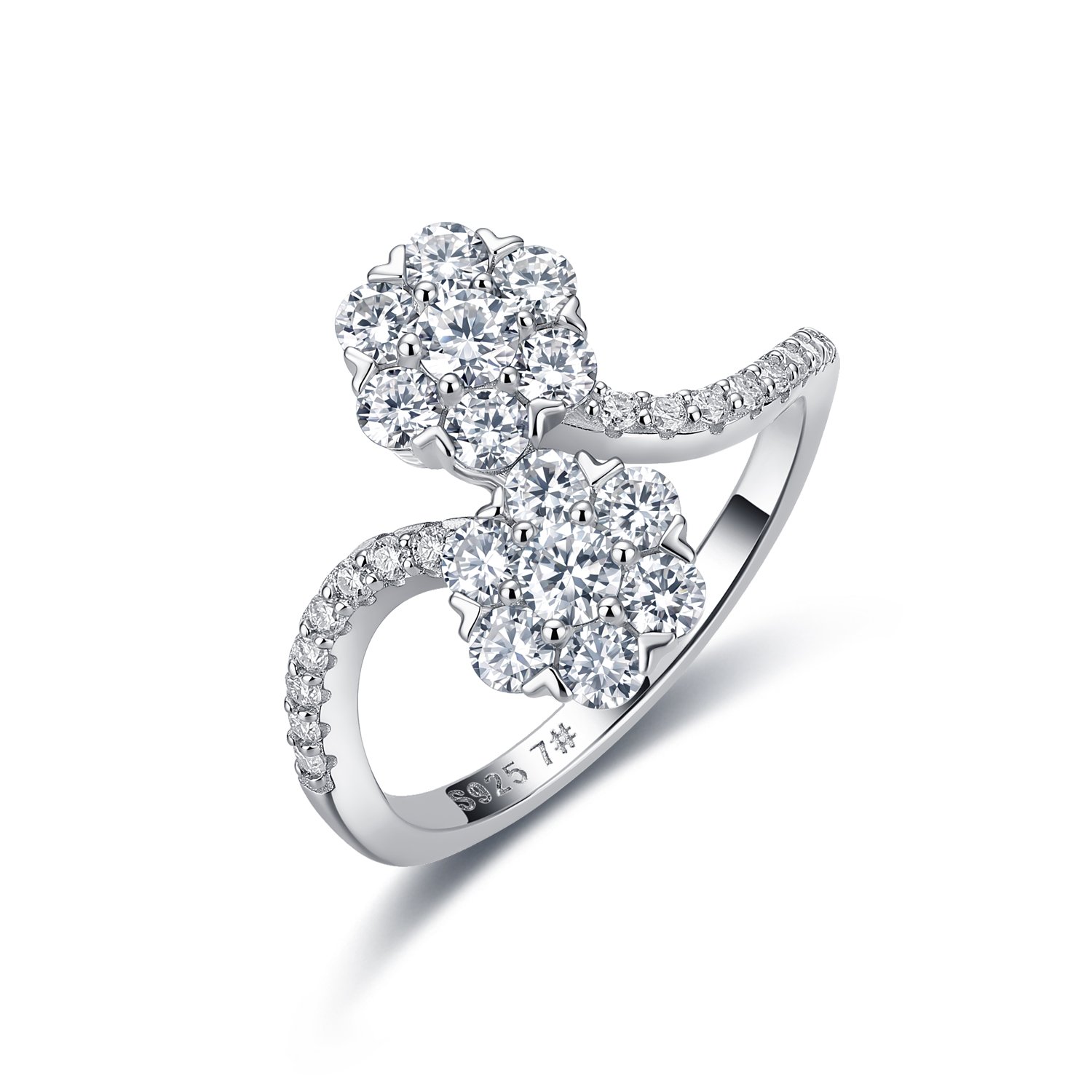 Moissanite Double Flower Bypass Ring – 1.08ct DEW