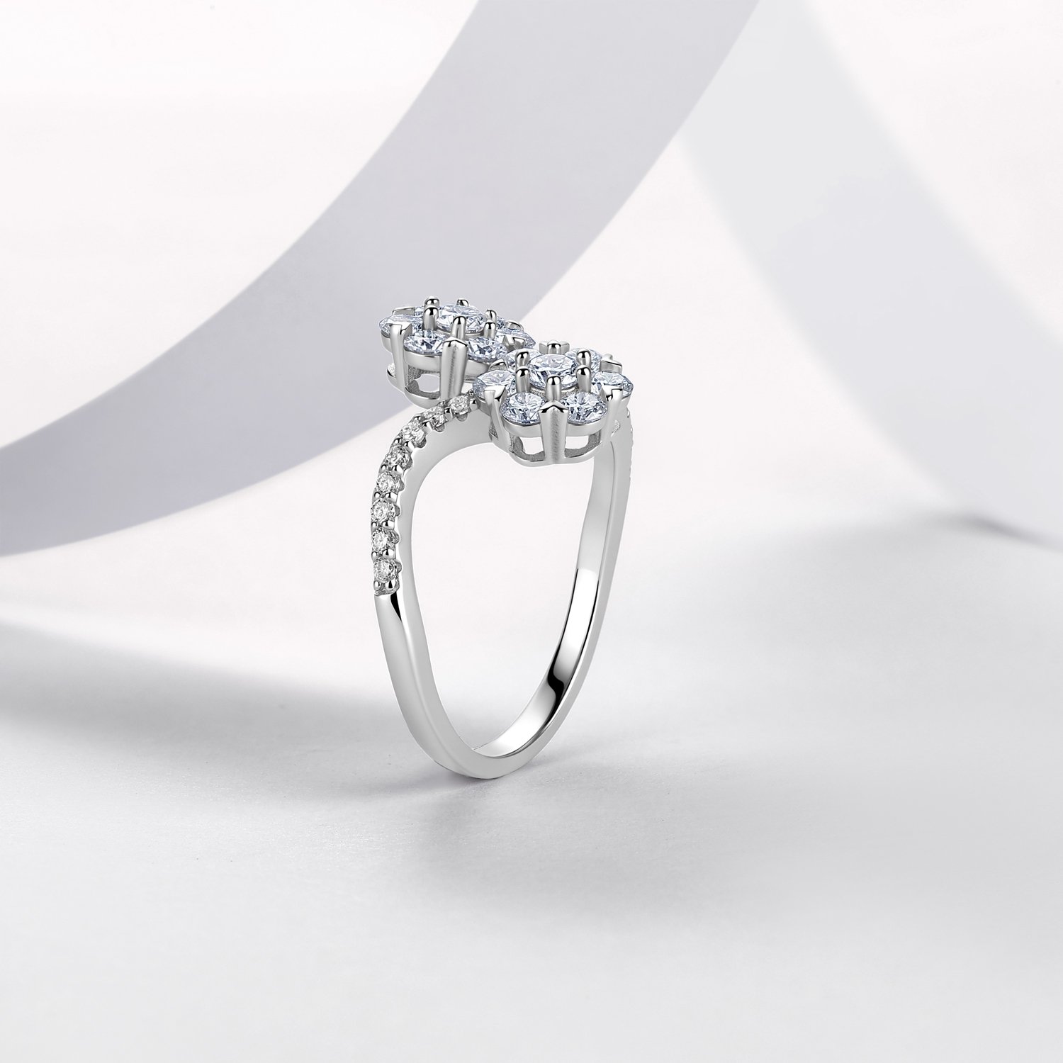 Moissanite Double Flower Bypass Ring – 1.08ct DEW - alternate view