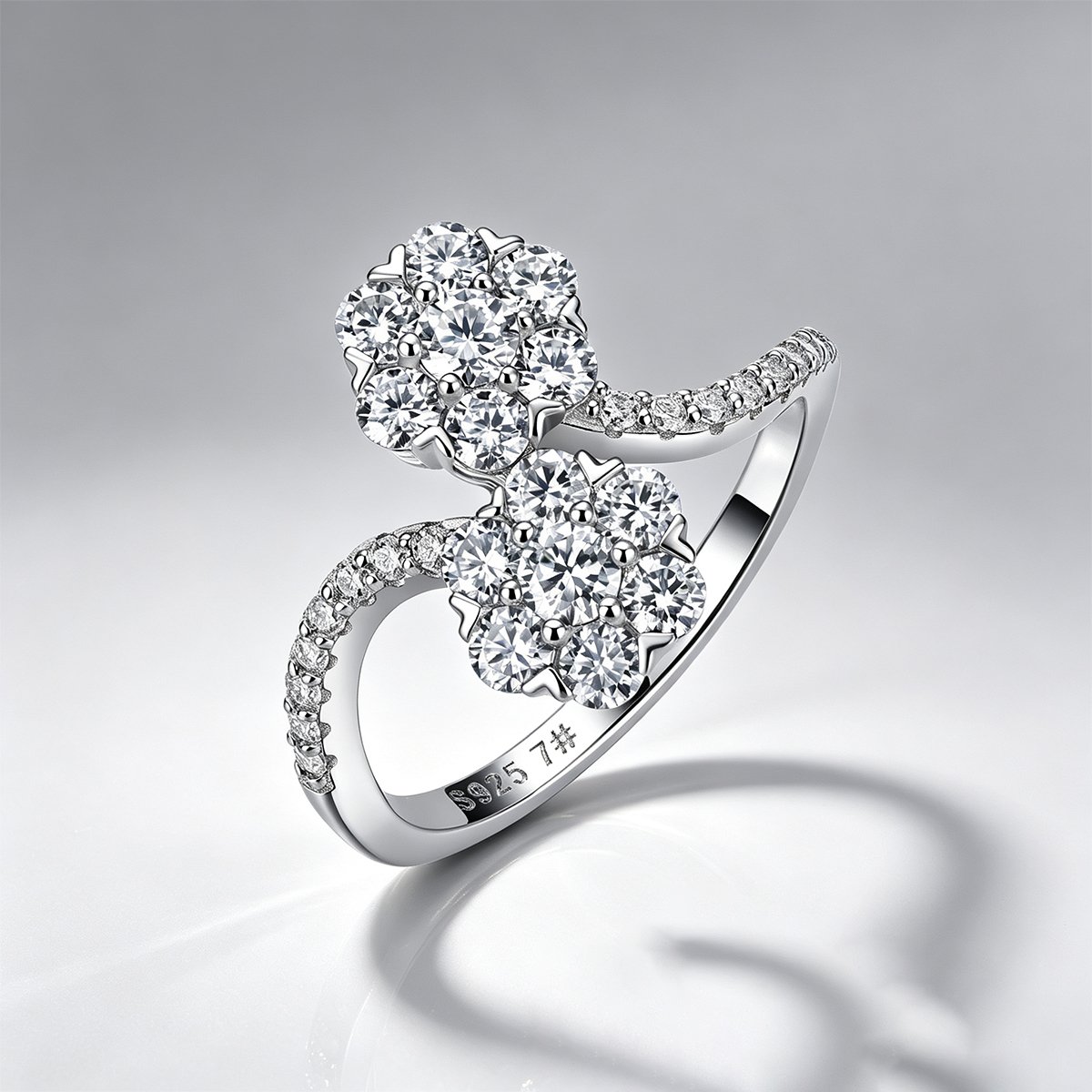 Moissanite Double Flower Bypass Ring – 1.08ct DEW - Image 3