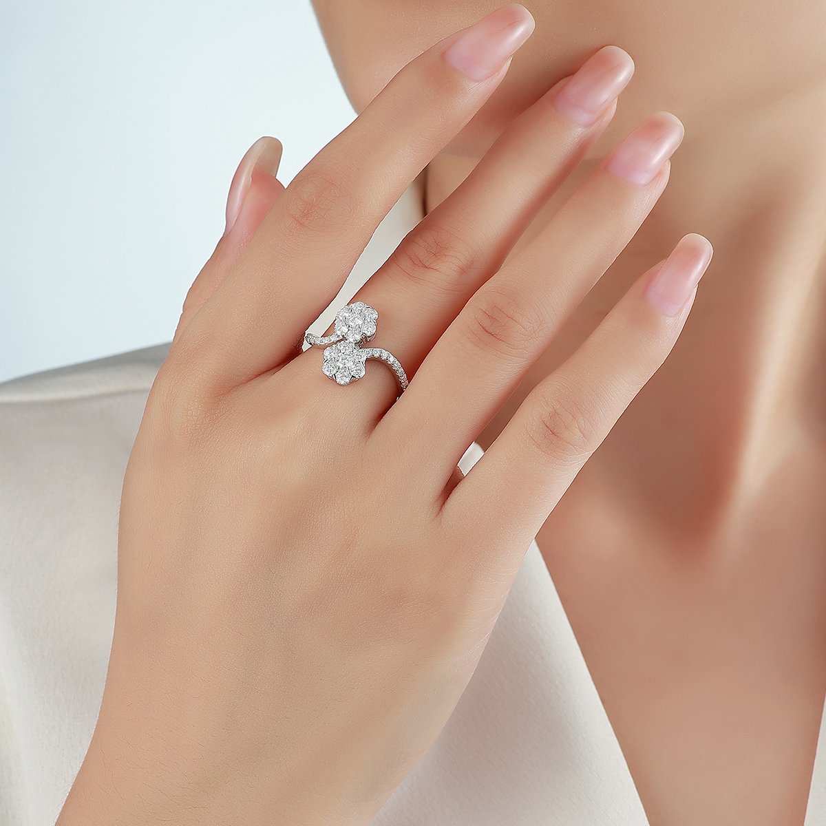 Moissanite Double Flower Bypass Ring – 1.08ct DEW - Image 4