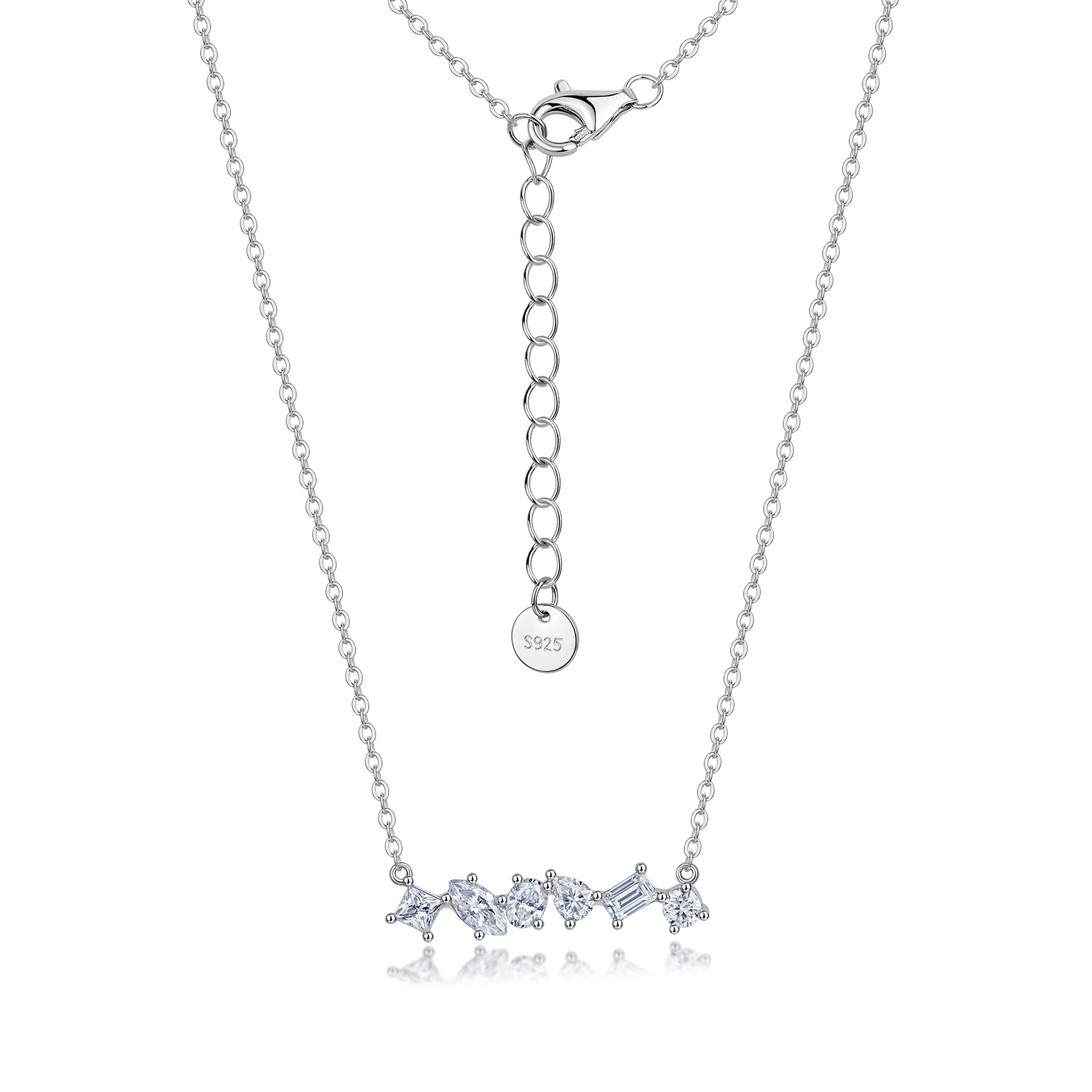 Mixed-Shape Moissanite Bar Necklace – 6 Stones
