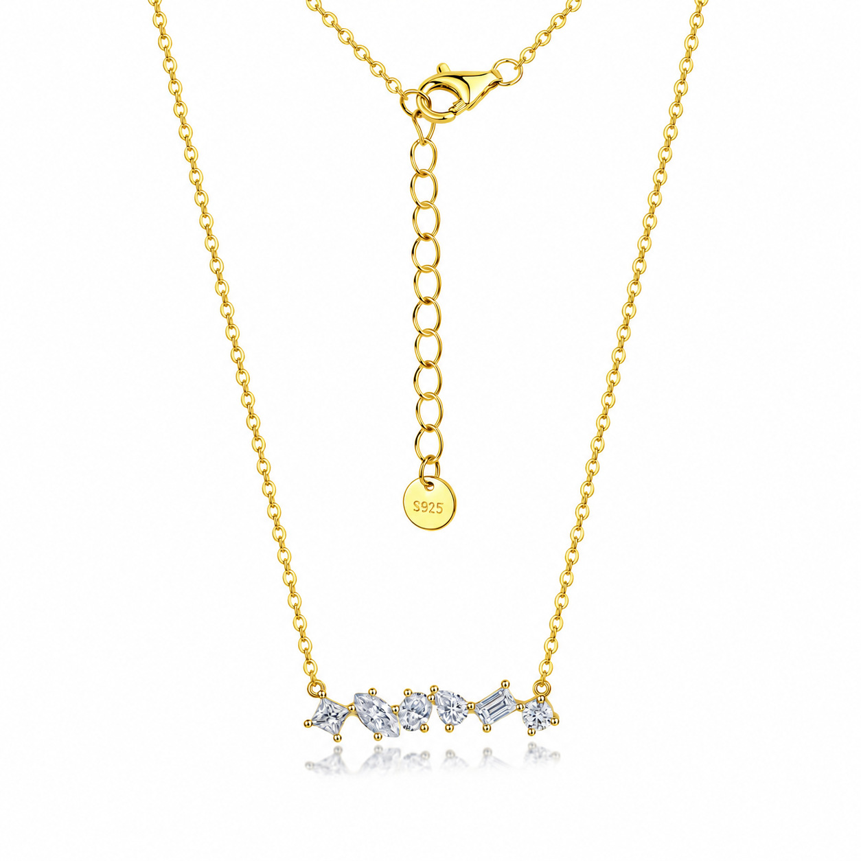 Mixed-Shape Moissanite Bar Necklace – 6 Stones - alternate view