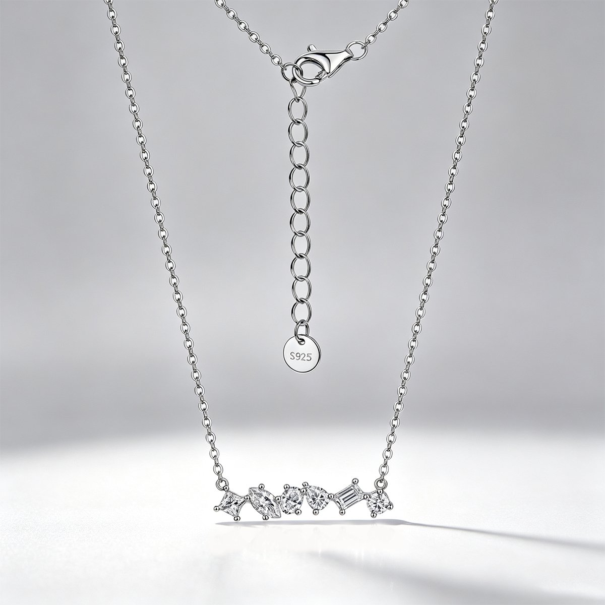 Mixed-Shape Moissanite Bar Necklace – 6 Stones - Image 5