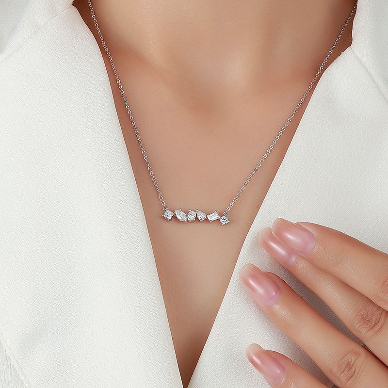 Mixed-Shape Moissanite Bar Necklace – 6 Stones - Image 6